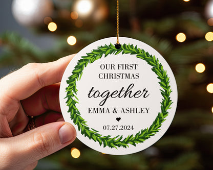 Our First Christmas Together 7 - Personalized Ceramic Circle Ornament