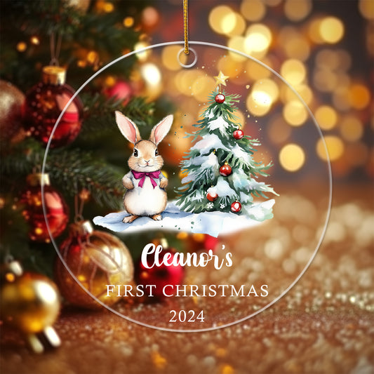 Baby's First Christmas Ornament Bunny 1 - Personalized Circle Acrylic Ornament