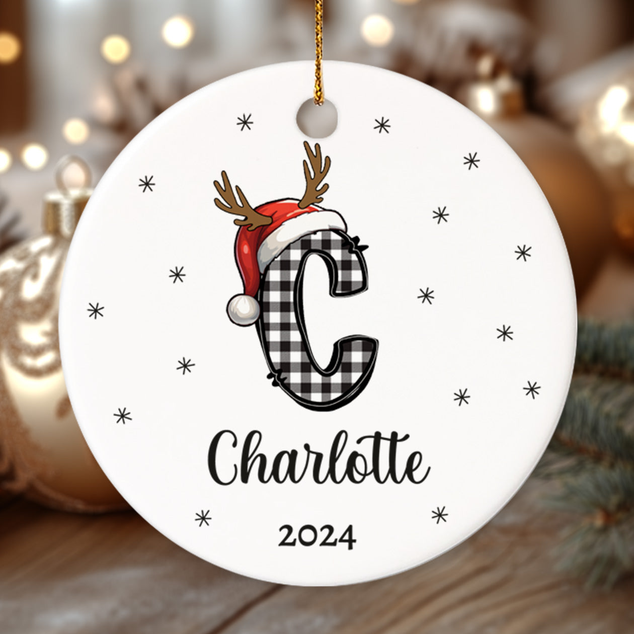 Letter Name Christmas Alphabet 1 - Personalized Ceramic Circle Ornament