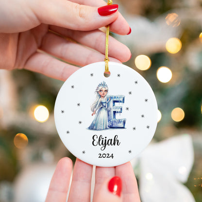 Letter Name Watercolor-Christmas Alphabet - Personalized Ceramic Circle Ornament