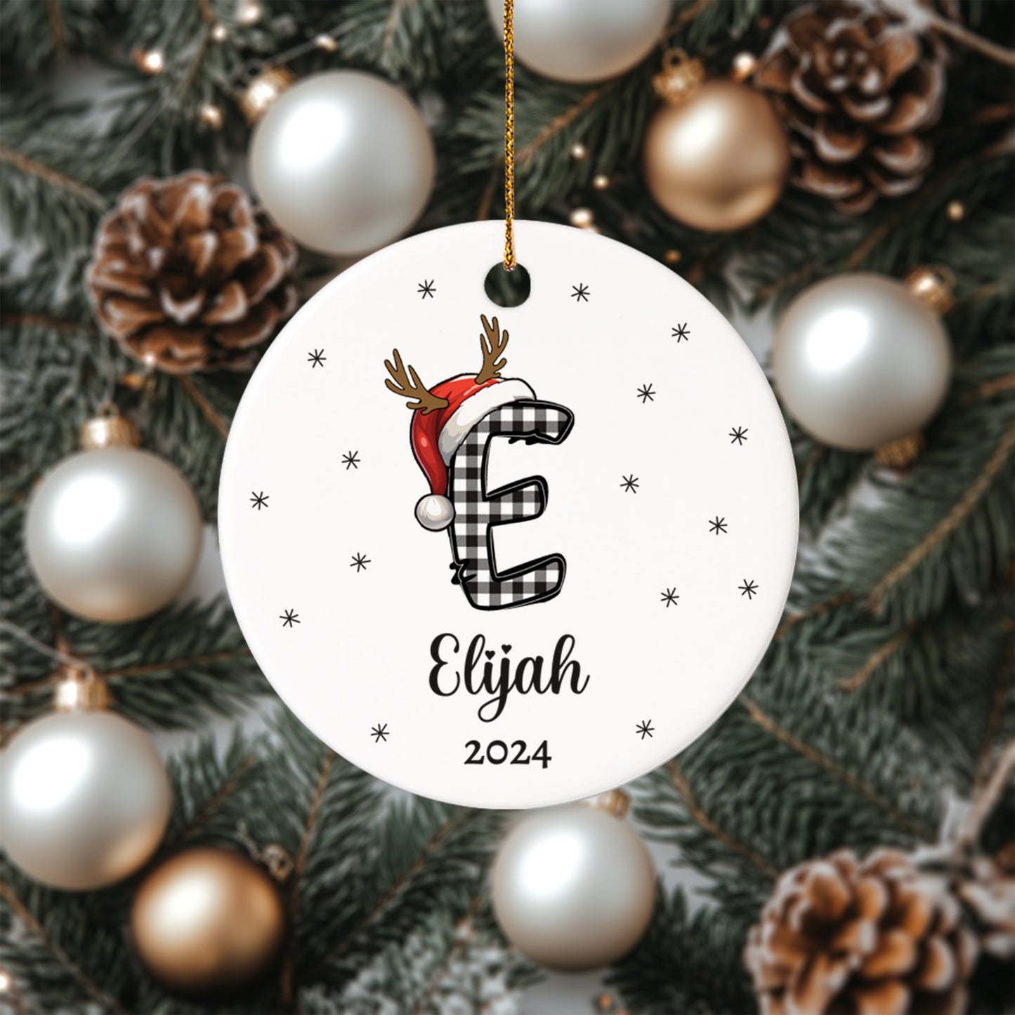 Letter Name Christmas Alphabet 1 - Personalized Ceramic Circle Ornament