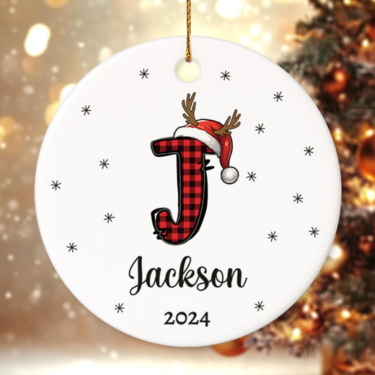 Letter Name Christmas Alphabet 2 - Personalized Ceramic Circle Ornament