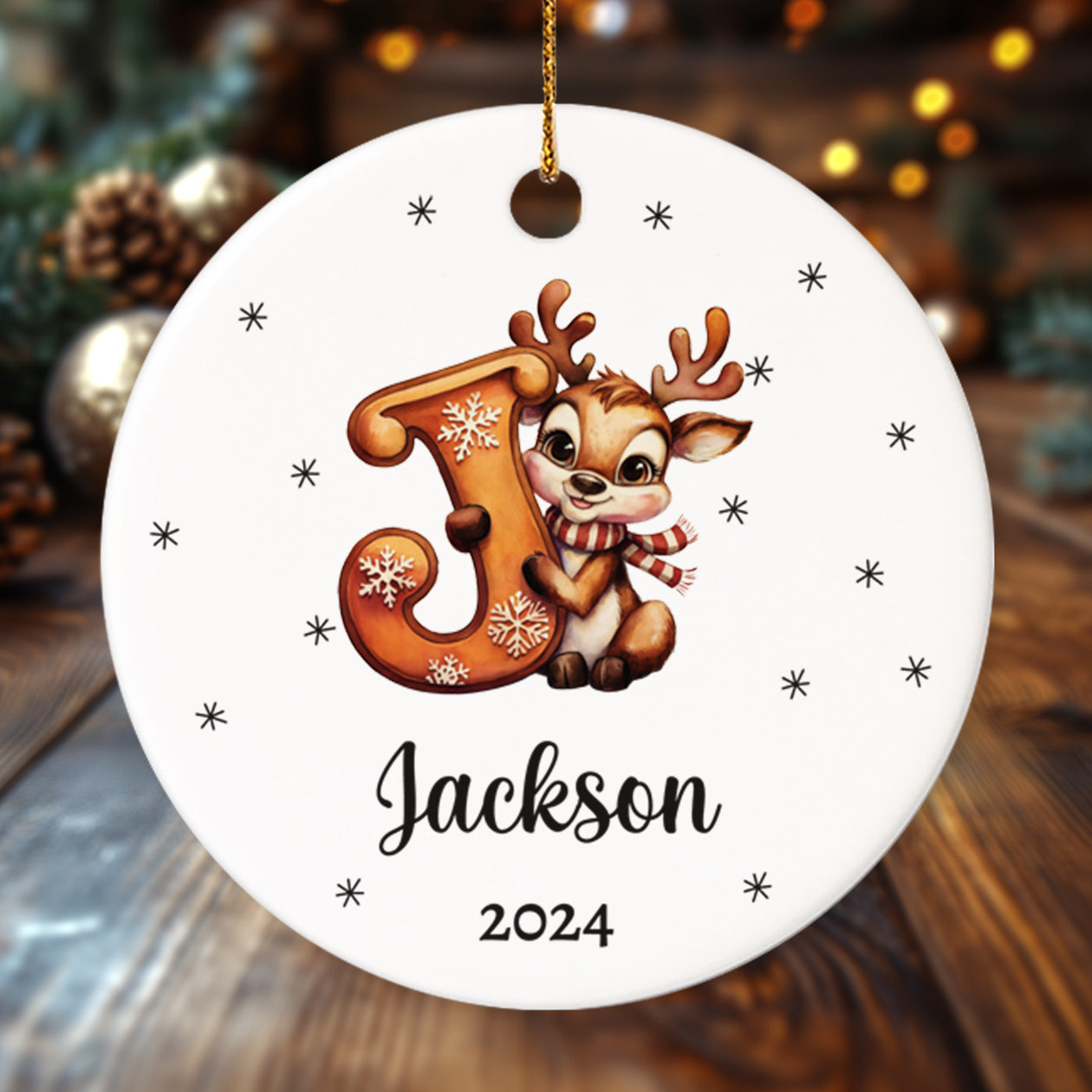 Letter Name Watercolor-Christmas Alphabet - Personalized Ceramic Circle Ornament