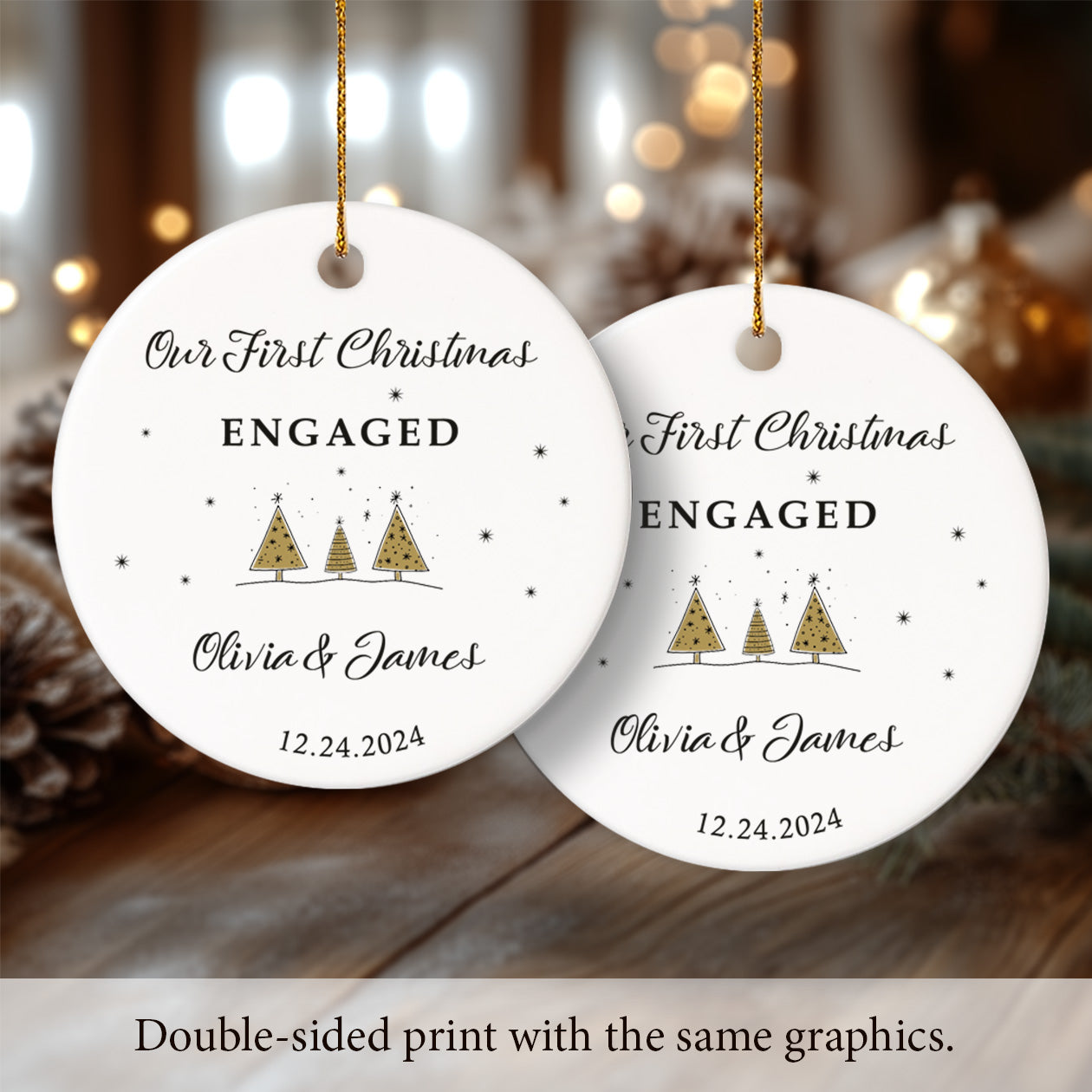 Our First Christmas Engaged 1 - Personalized Ceramic Circle Ornament