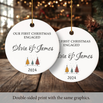 Our First Christmas Engaged 5 - Personalized Ceramic Circle Ornament