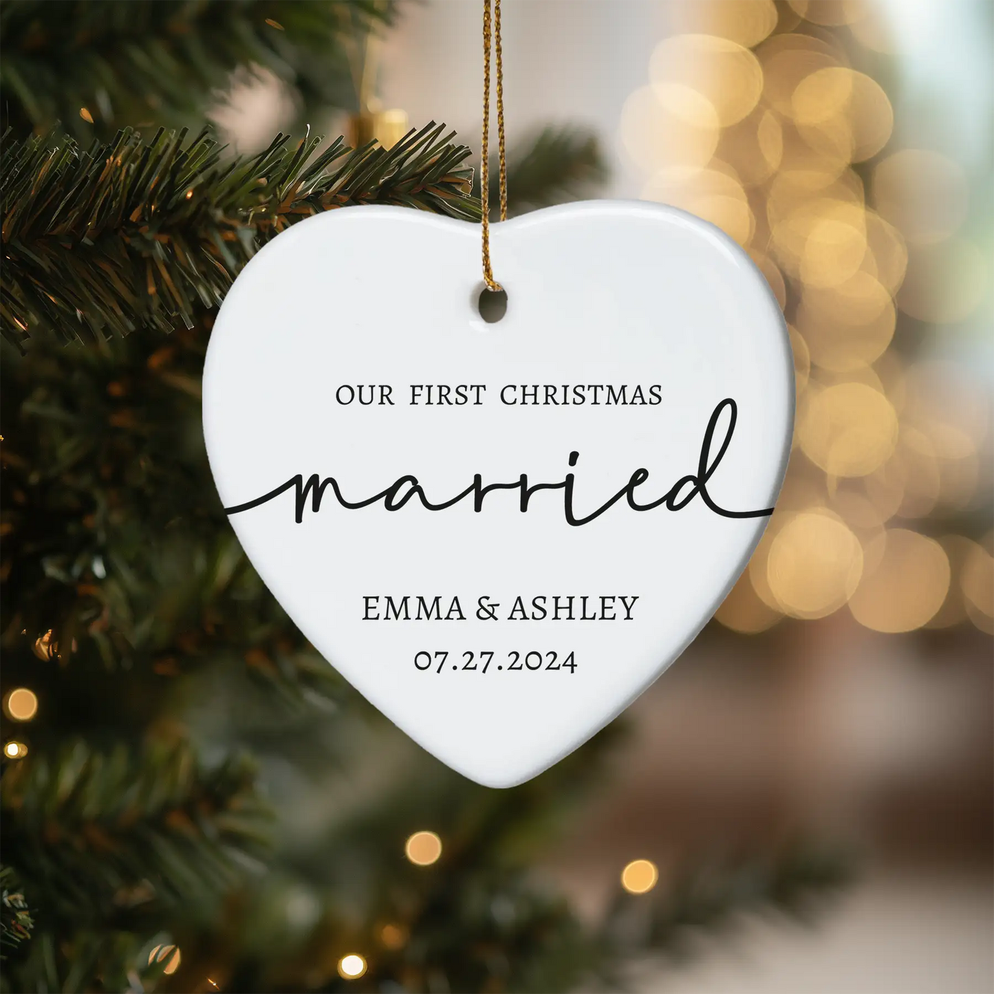 Our First Christmas Married  1 - Personalized Ceramic Heart Ornament