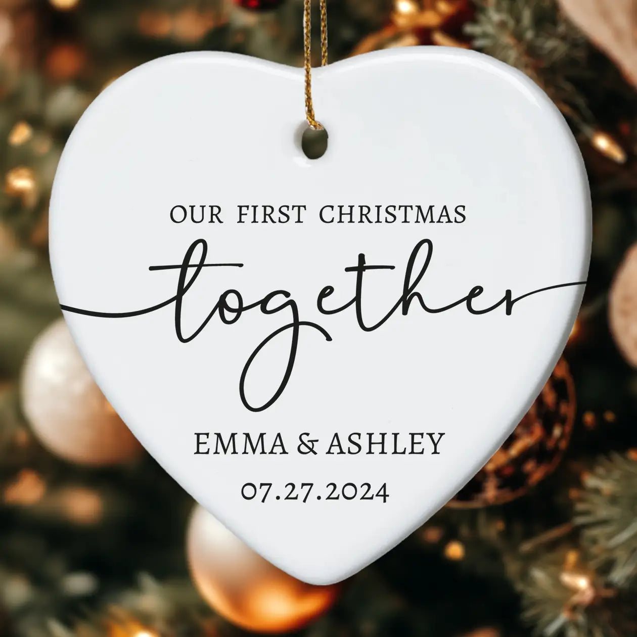 1 Our First Christmas Together  1 - Personalized Ceramic Heart Ornament