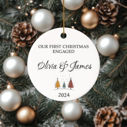 Our First Christmas Engaged 5 - Personalized Ceramic Circle Ornament