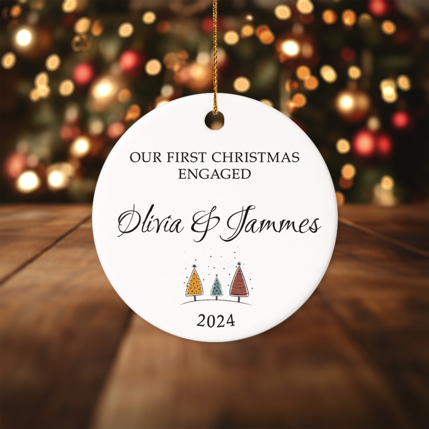 Our First Christmas Engaged 6 - Personalized Ceramic Circle Ornament