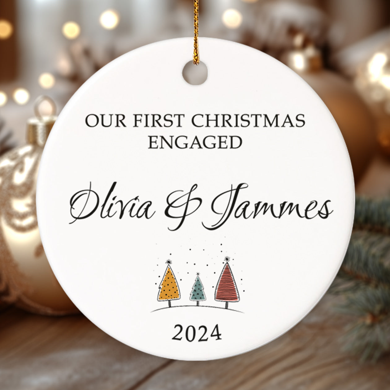 Our First Christmas Engaged 6 - Personalized Ceramic Circle Ornament