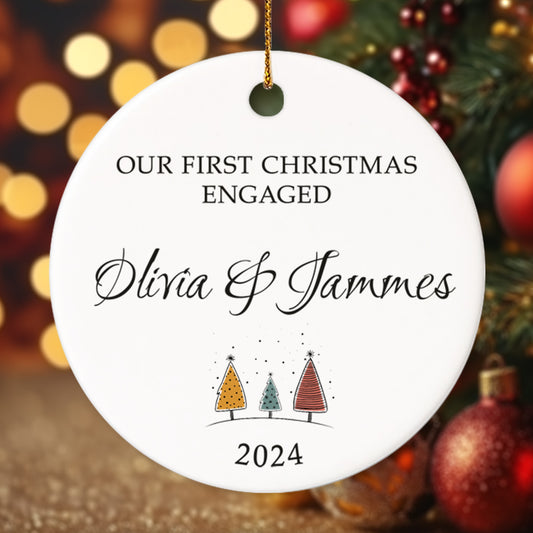 Our First Christmas Engaged 6 - Personalized Ceramic Circle Ornament