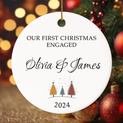 Our First Christmas Engaged 5 - Personalized Ceramic Circle Ornament