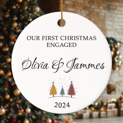 Our First Christmas Engaged 6 - Personalized Ceramic Circle Ornament