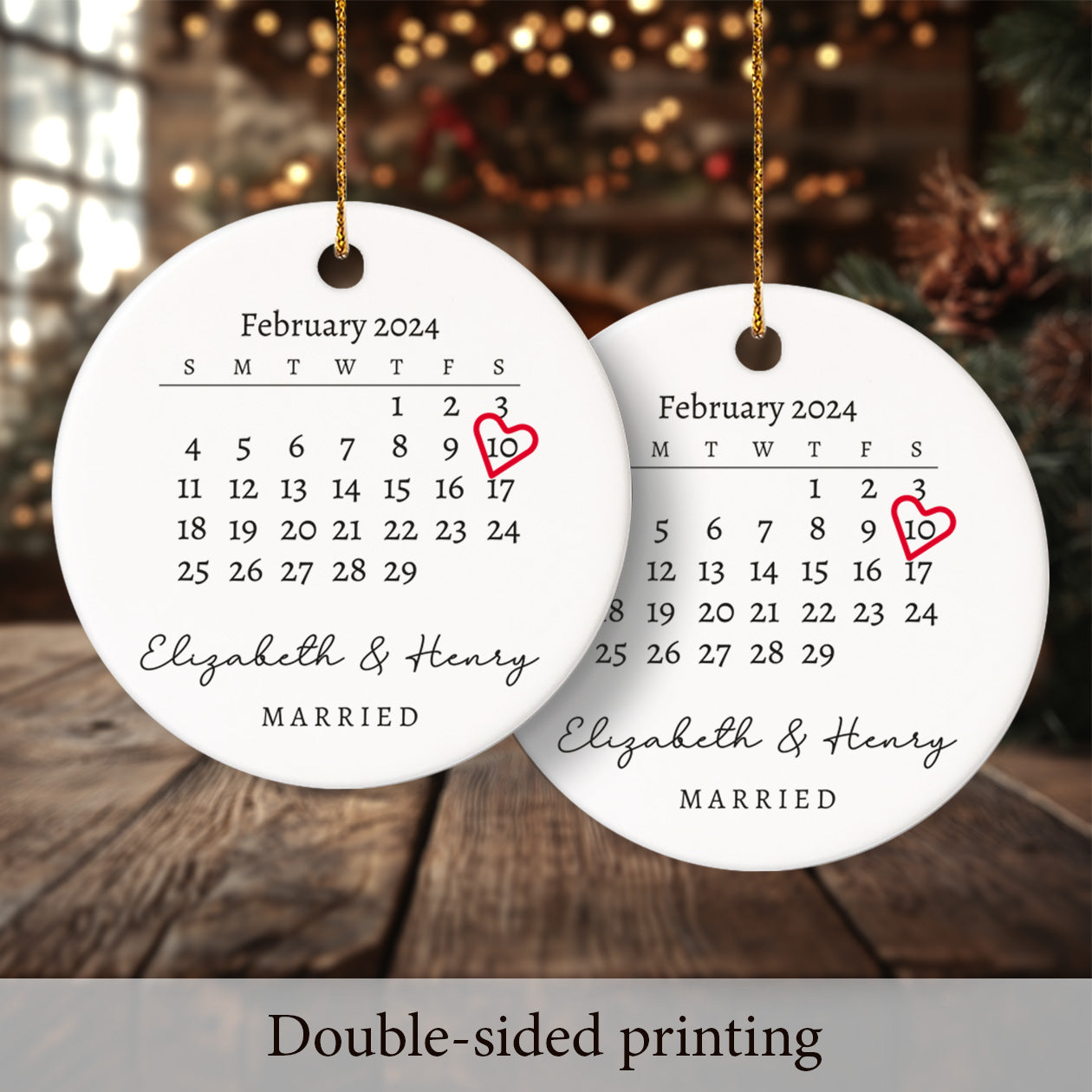 Married Announcement Personalized Calendar with Names 2 - Personalized Ceramic Circle Ornament