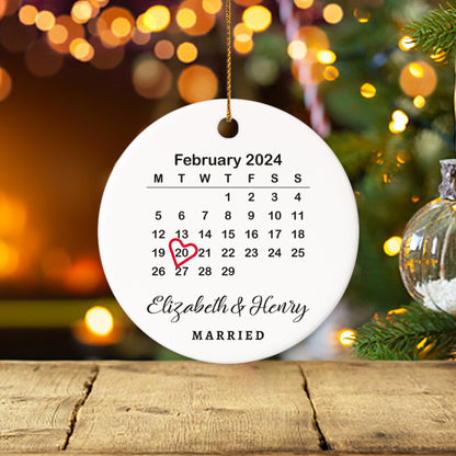 Married Announcement Personalized Calendar with Names 1 - Personalized Ceramic Circle Ornament