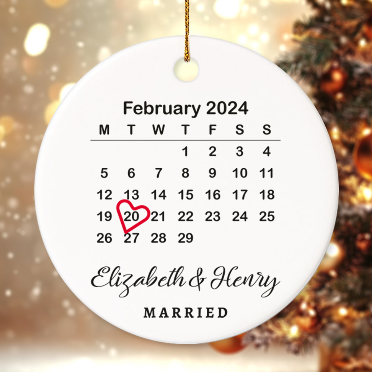 Married Announcement Personalized Calendar with Names 1 - Personalized Ceramic Circle Ornament