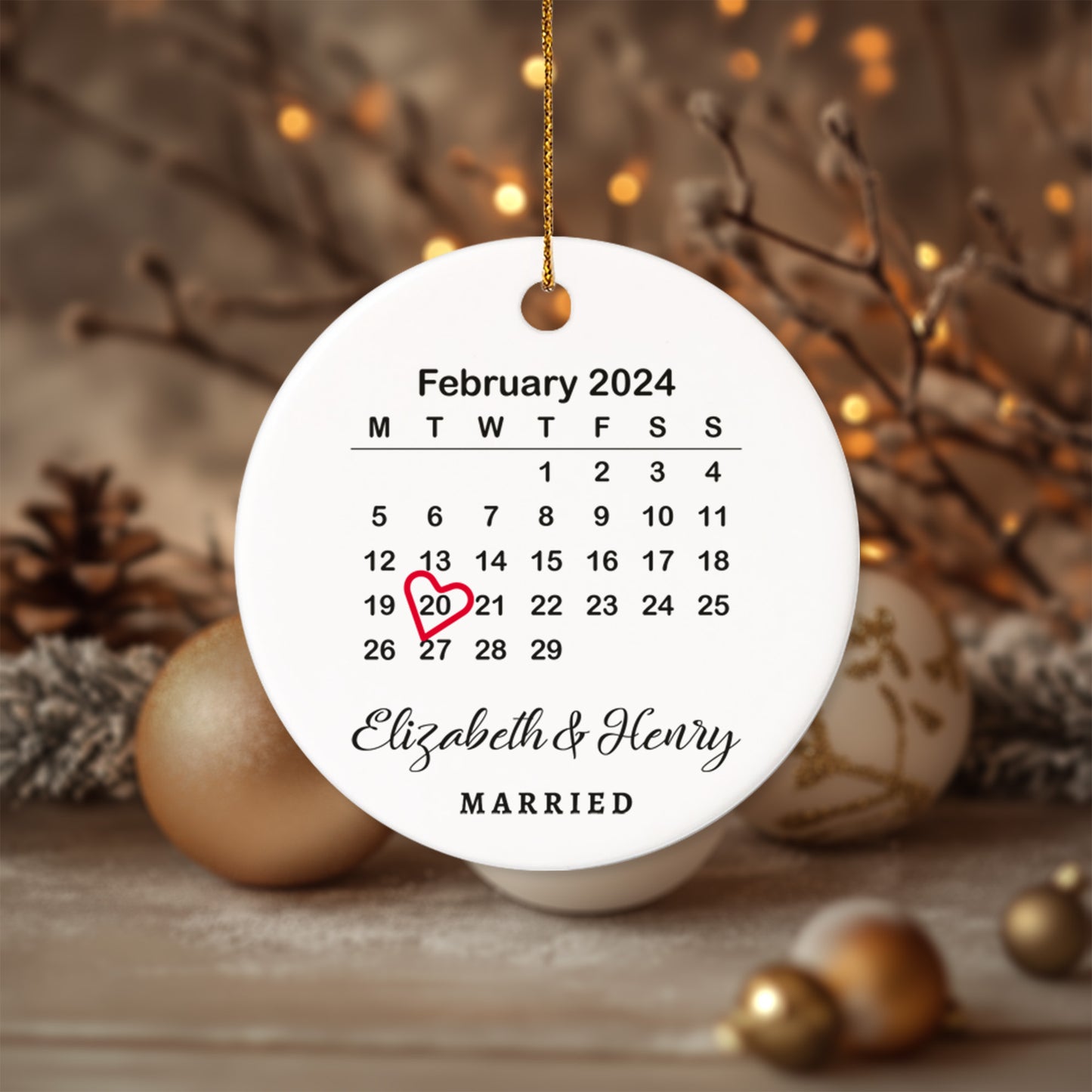 Married Announcement Personalized Calendar with Names 1 - Personalized Ceramic Circle Ornament