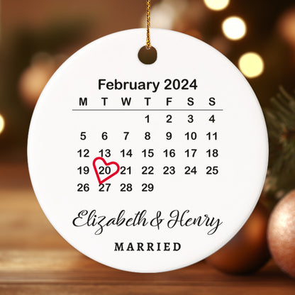 Married Announcement Personalized Calendar with Names 1 - Personalized Ceramic Circle Ornament