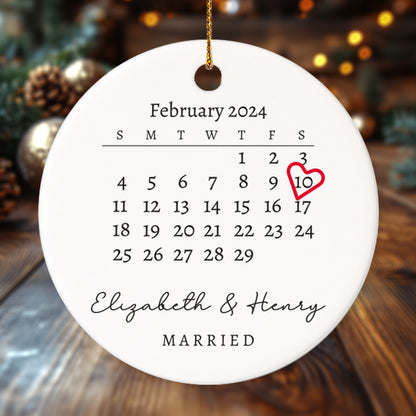 Married Announcement Personalized Calendar with Names 2 - Personalized Ceramic Circle Ornament