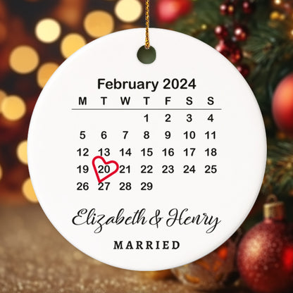 Married Announcement Personalized Calendar with Names 1 - Personalized Ceramic Circle Ornament