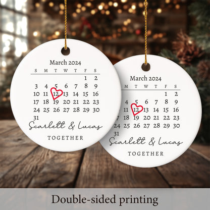 Together Announcement Personalized Calendar with Names 2 - Personalized Ceramic Circle Ornament