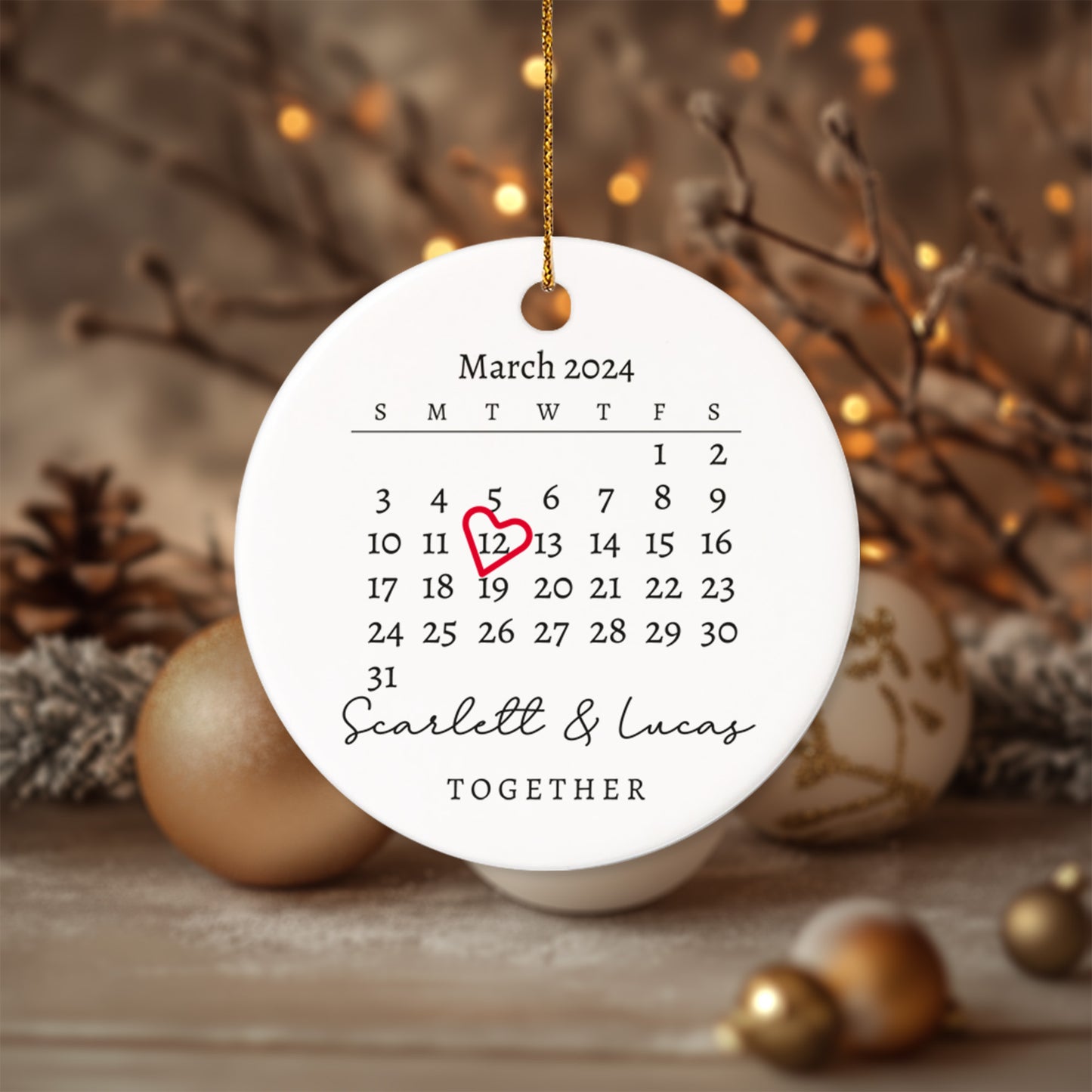 Together Announcement Personalized Calendar with Names 2 - Personalized Ceramic Circle Ornament