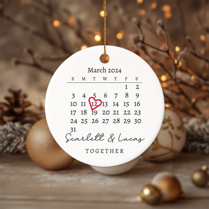 Together Announcement Personalized Calendar with Names 2 - Personalized Ceramic Circle Ornament