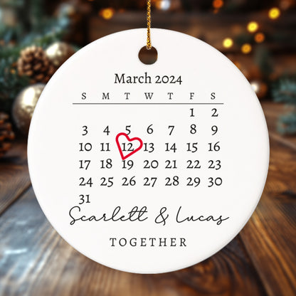 Together Announcement Personalized Calendar with Names 2 - Personalized Ceramic Circle Ornament