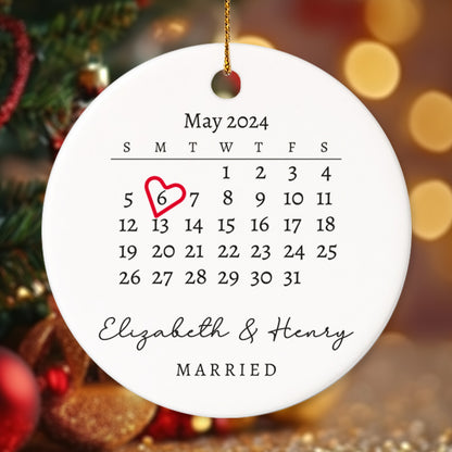 Married Announcement Personalized Calendar with Names 2 - Personalized Ceramic Circle Ornament