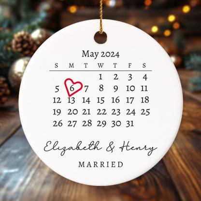 Married Announcement Personalized Calendar with Names 2 - Personalized Ceramic Circle Ornament