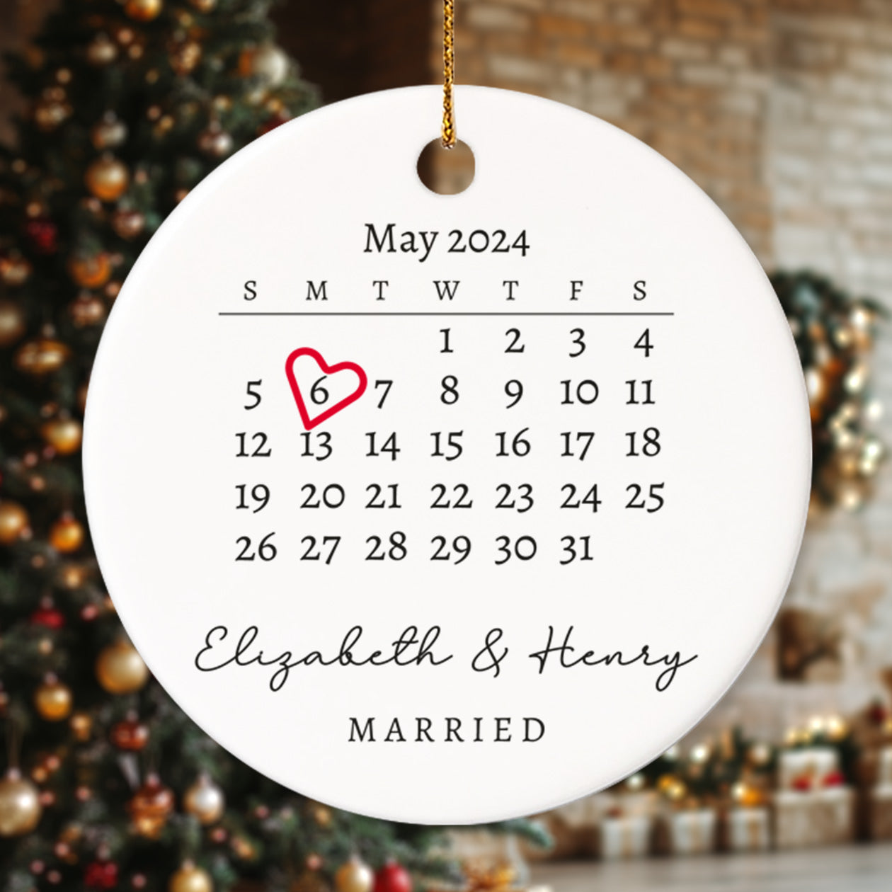 Married Announcement Personalized Calendar with Names 2 - Personalized Ceramic Circle Ornament