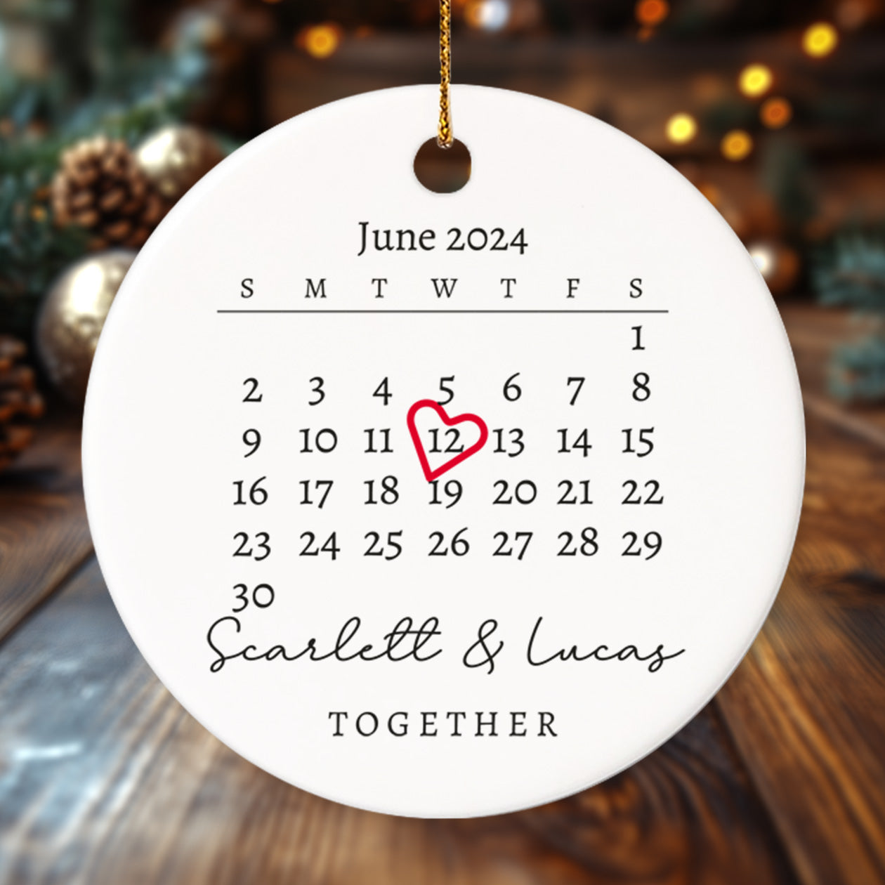 Together Announcement Personalized Calendar with Names 2 - Personalized Ceramic Circle Ornament