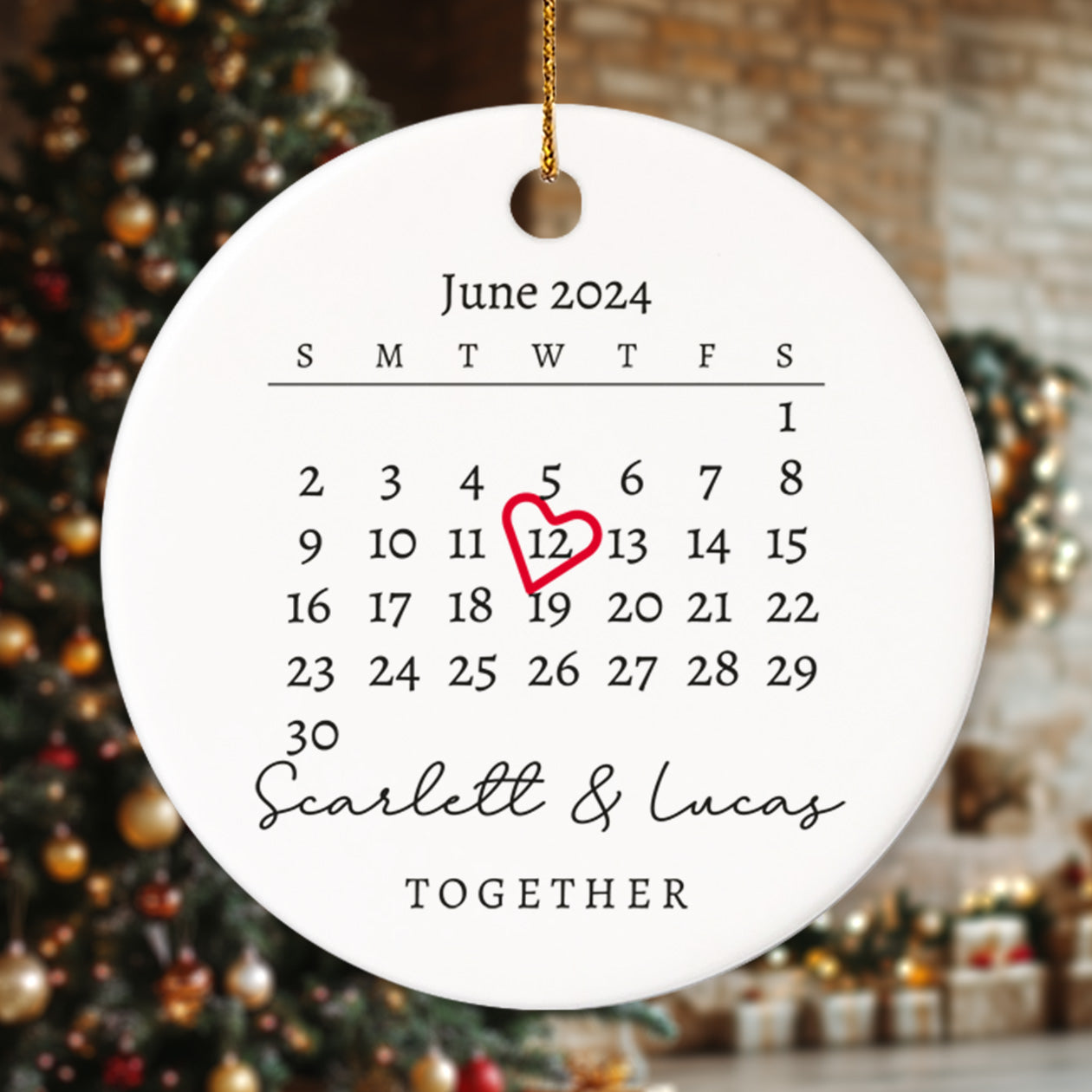 Together Announcement Personalized Calendar with Names 2 - Personalized Ceramic Circle Ornament