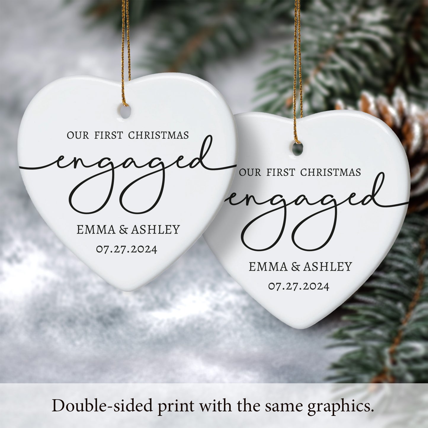 Our First Christmas Engaged 1 - Personalized Ceramic Heart Ornament