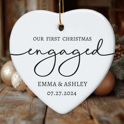 Our First Christmas Engaged 1 - Personalized Ceramic Heart Ornament