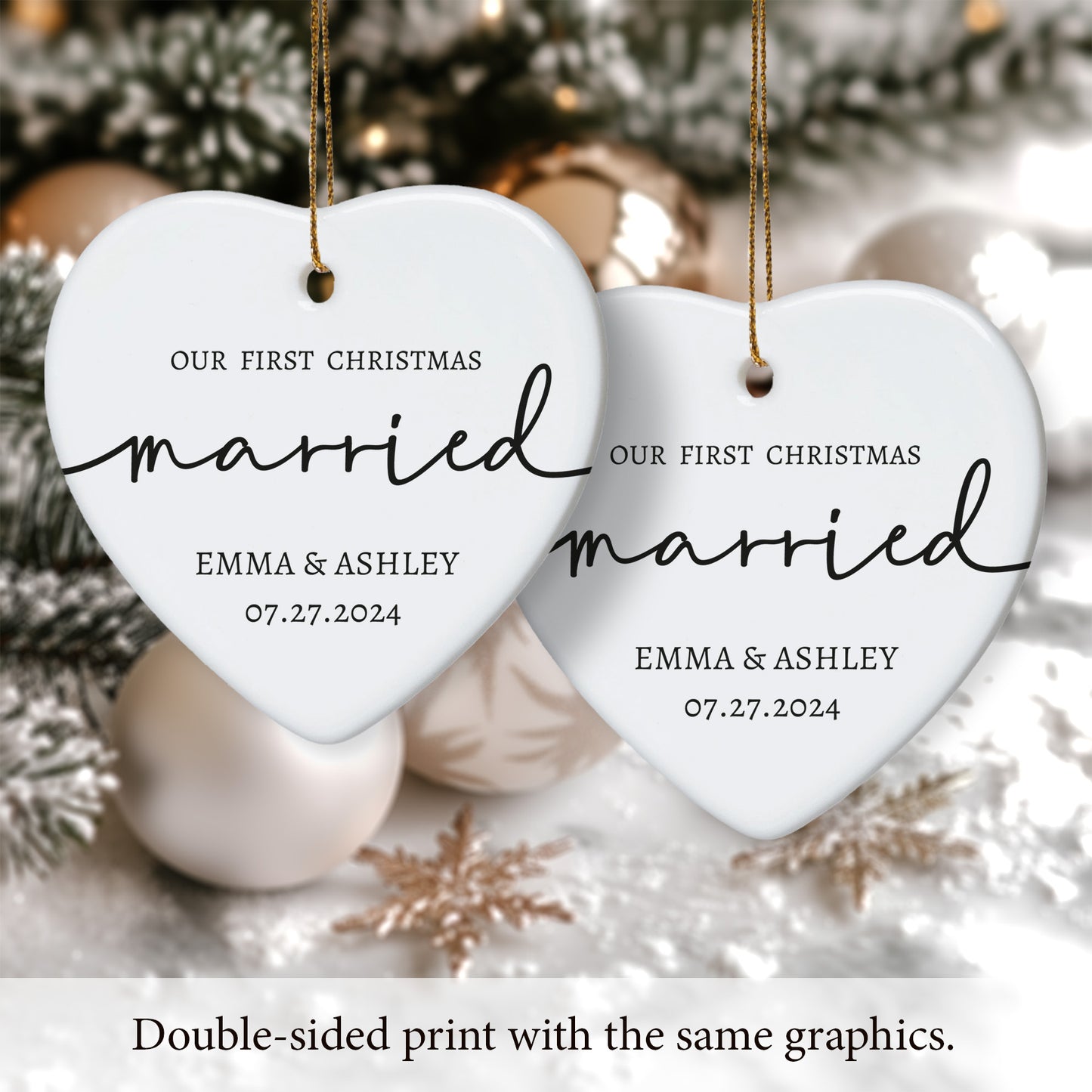 Our First Christmas Married  1 - Personalized Ceramic Heart Ornament