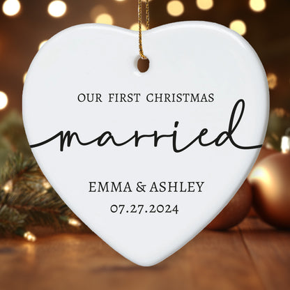 Our First Christmas Married  1 - Personalized Ceramic Heart Ornament