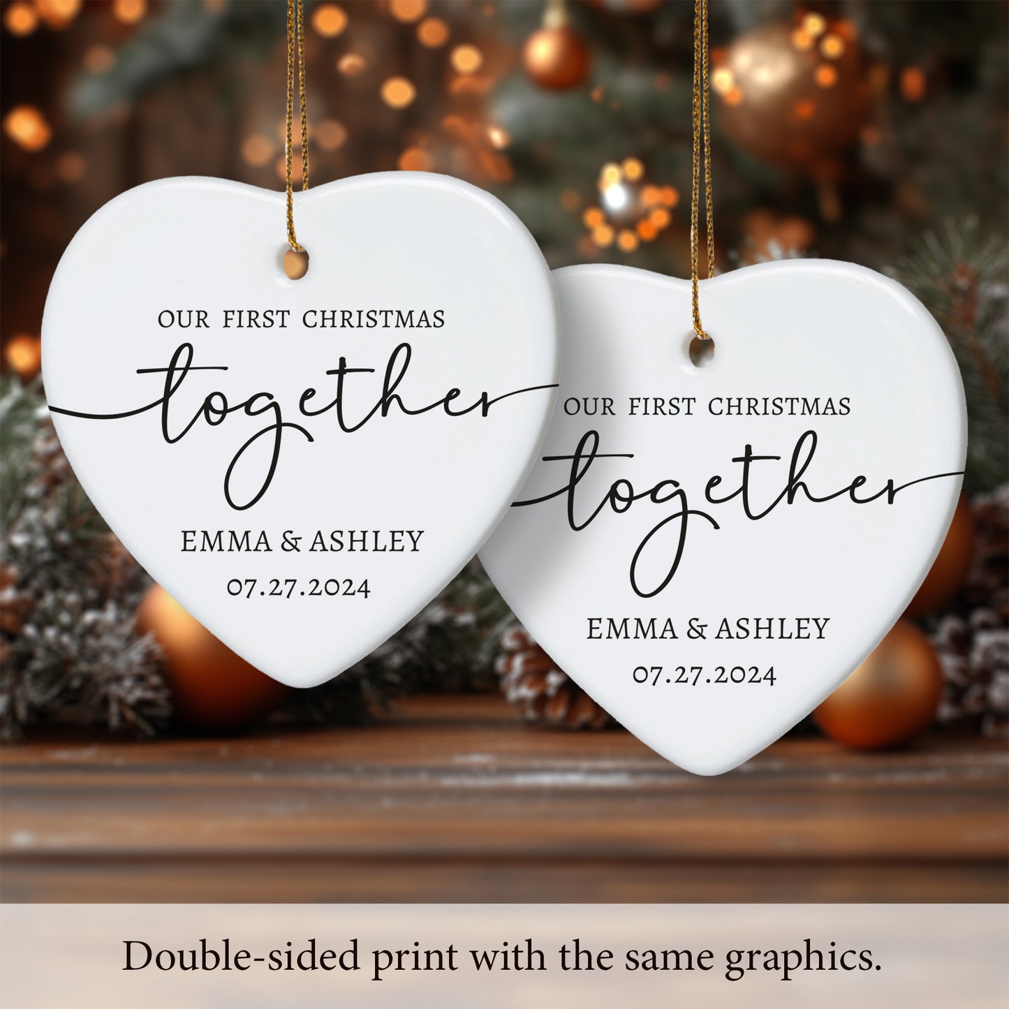 1 Our First Christmas Together  1 - Personalized Ceramic Heart Ornament