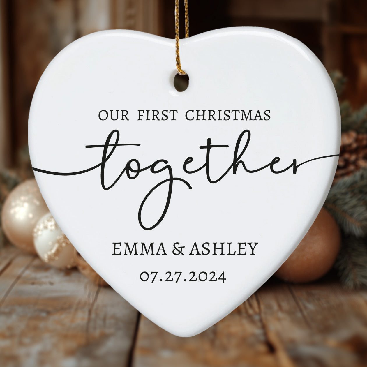 1 Our First Christmas Together  1 - Personalized Ceramic Heart Ornament