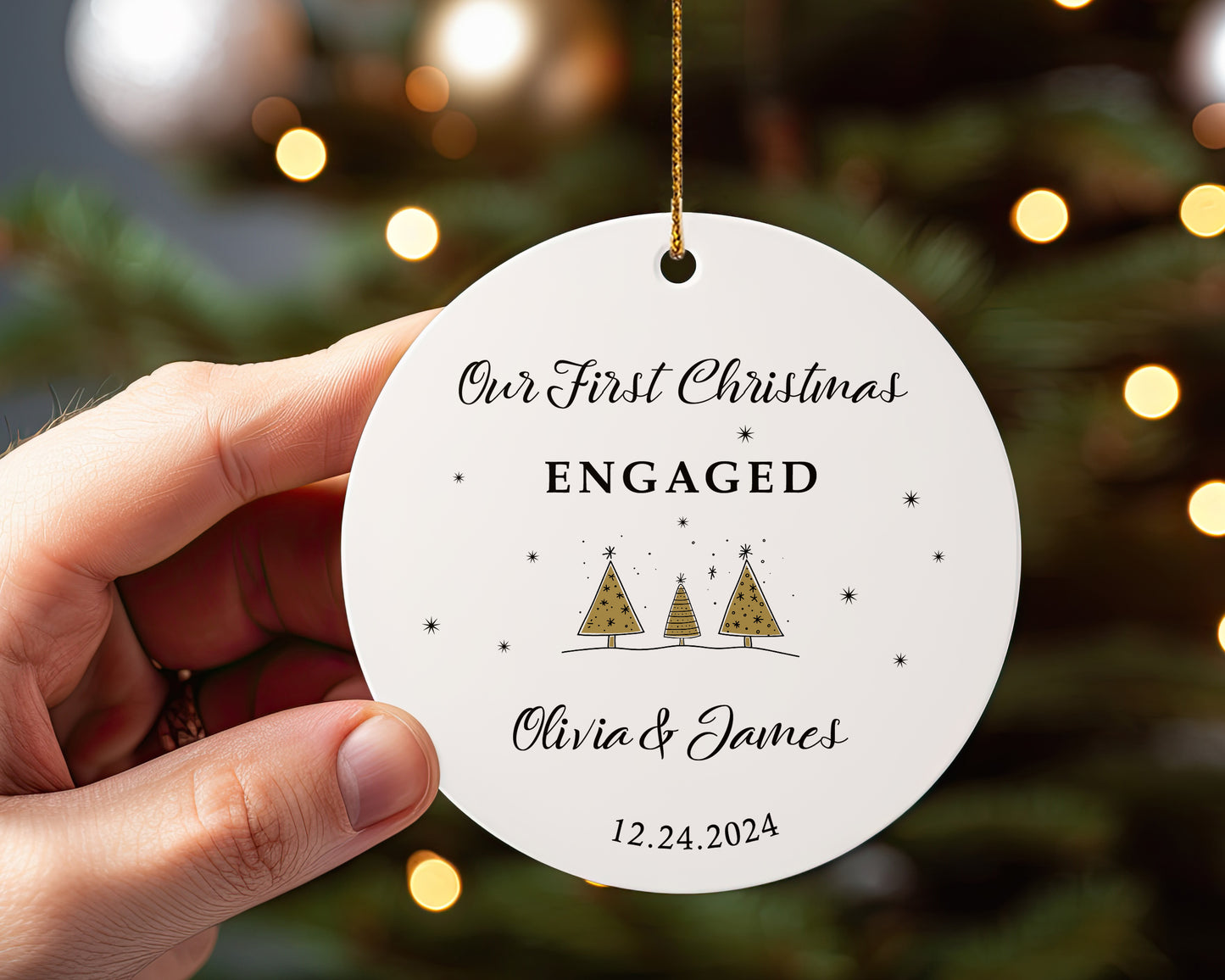 Our First Christmas Engaged 1 - Personalized Ceramic Circle Ornament