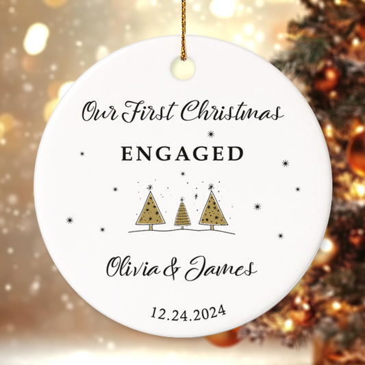 Our First Christmas Engaged 1 - Personalized Ceramic Circle Ornament