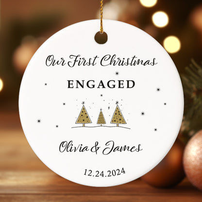 Our First Christmas Engaged 1 - Personalized Ceramic Circle Ornament