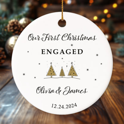 Our First Christmas Engaged 1 - Personalized Ceramic Circle Ornament