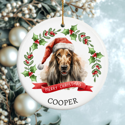 Christmas Pet Portrait 1, Dog breeds starting with the letters A-B - Personalized Ceramic Circle Ornament