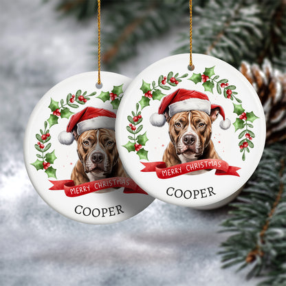 Christmas Pet Portrait 1, Dog breeds starting with the letters A-B - Personalized Ceramic Circle Ornament