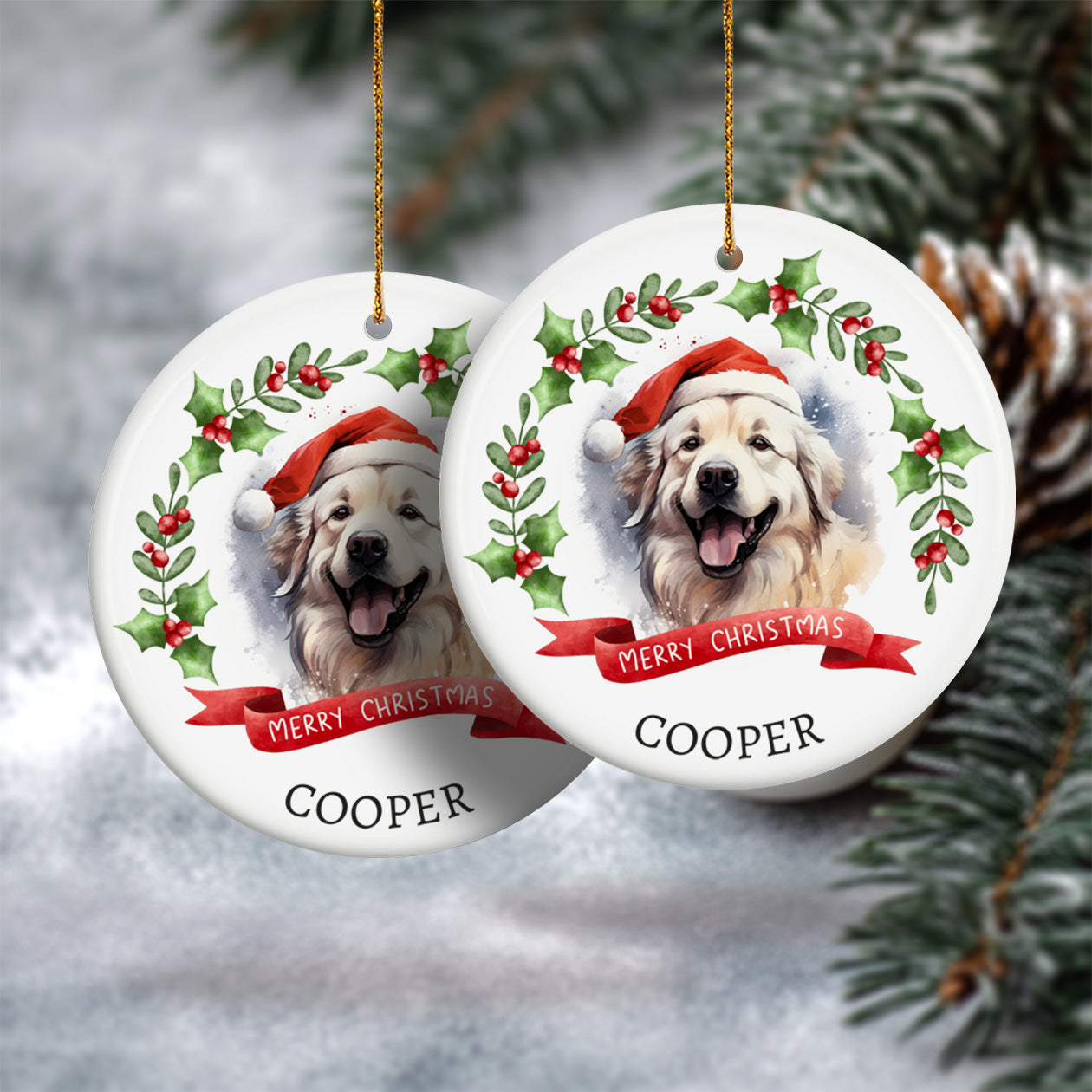 Christmas Pet Portrait 1, Dog breeds starting with the letters G-L - Personalized Ceramic Circle Ornament