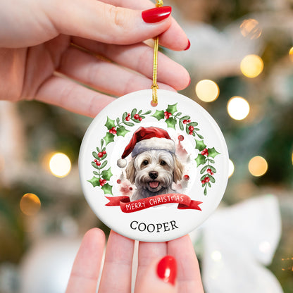 Christmas Pet Portrait 1, Dog breeds starting with the letters M-R - Personalized Ceramic Circle Ornament