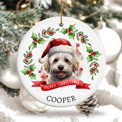 Christmas Pet Portrait 1, Dog breeds starting with the letters M-R - Personalized Ceramic Circle Ornament