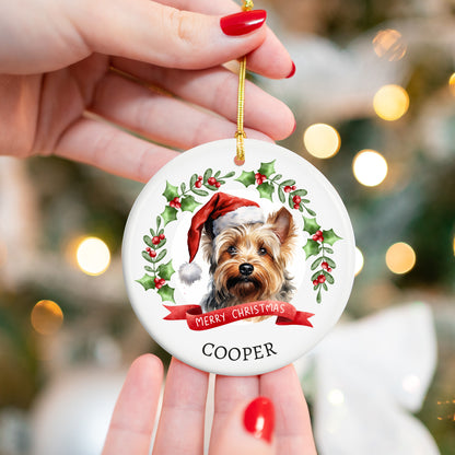 Christmas Pet Portrait 1, Dog breeds starting with the letters S-Y - Personalized Ceramic Circle Ornament