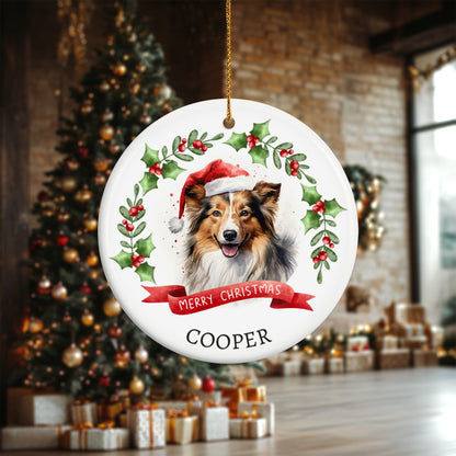 Christmas Pet Portrait 1, Dog breeds starting with the letters S-Y - Personalized Ceramic Circle Ornament